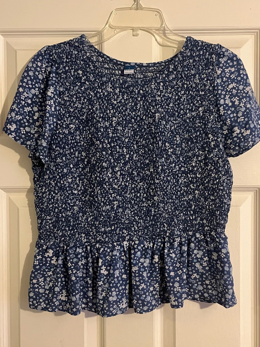 Old Navy Navy Blue Floral Smocked Peplum Top